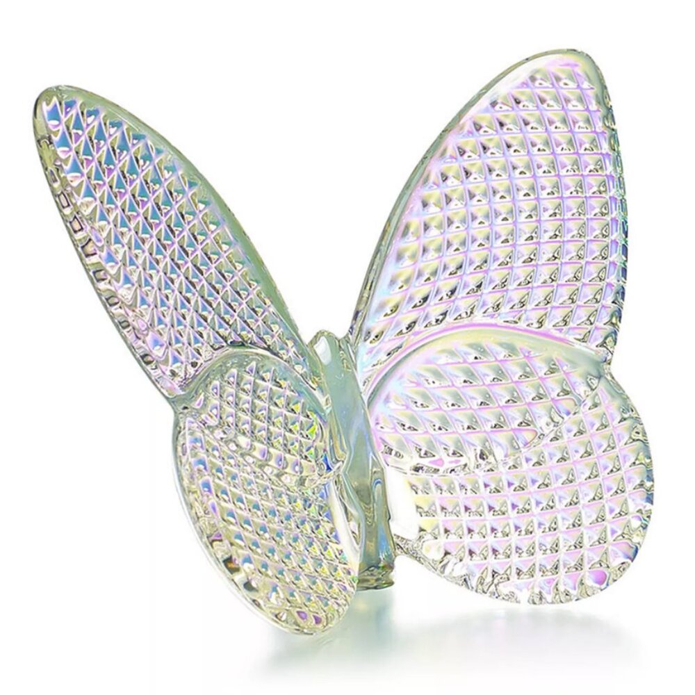 NEW IN BOX Baccarat Iridescent Diamant 2.5" Lucky Crystal Butterfly Ornament
